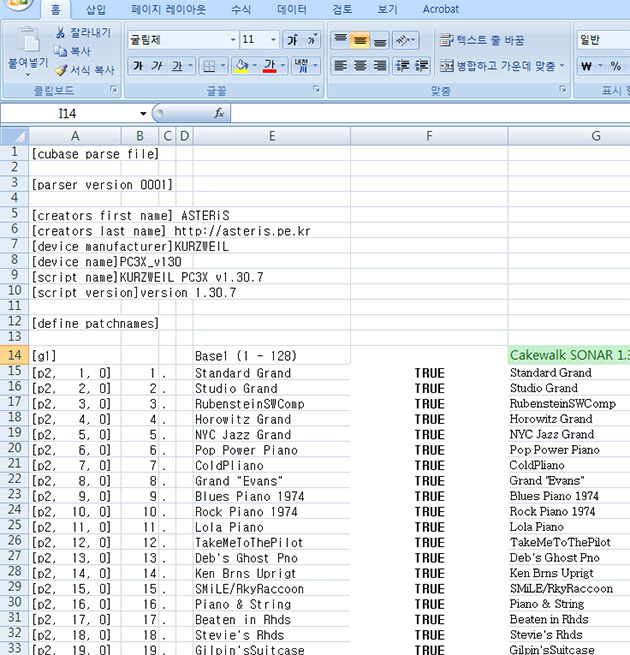 Cubase PATCH LIST for Kurzweil PC3 series&nbsp;v2.00~